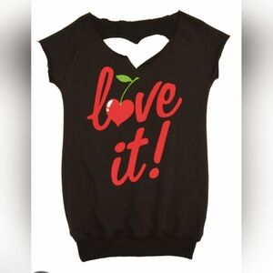 New Fiorucci Sweatshirt Black Tee Tunic Top with Red Love It Design size S